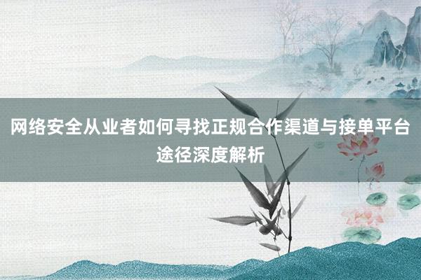 网络安全从业者如何寻找正规合作渠道与接单平台途径深度解析