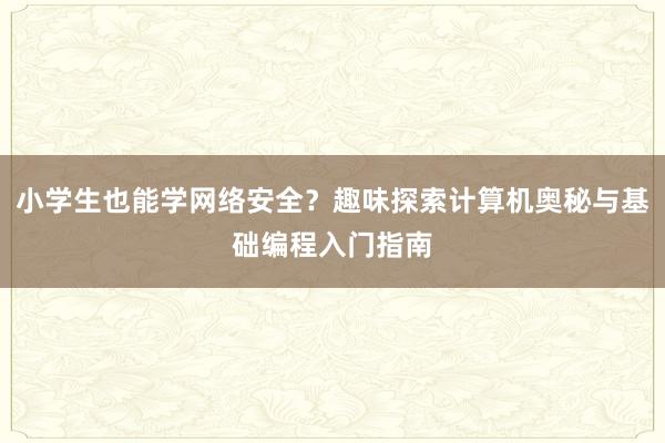 小学生也能学网络安全？趣味探索计算机奥秘与基础编程入门指南