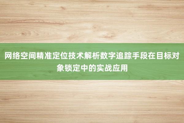 网络空间精准定位技术解析数字追踪手段在目标对象锁定中的实战应用