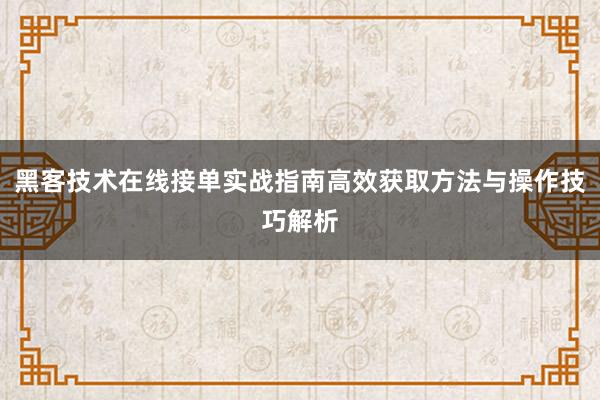 黑客技术在线接单实战指南高效获取方法与操作技巧解析